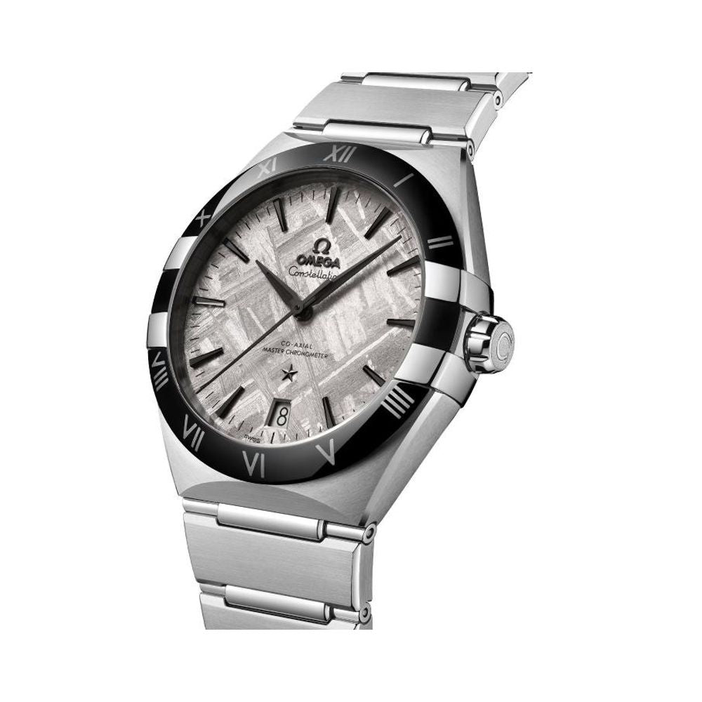 Omegha Constellation 41 mm Meteorite Watch silver white design