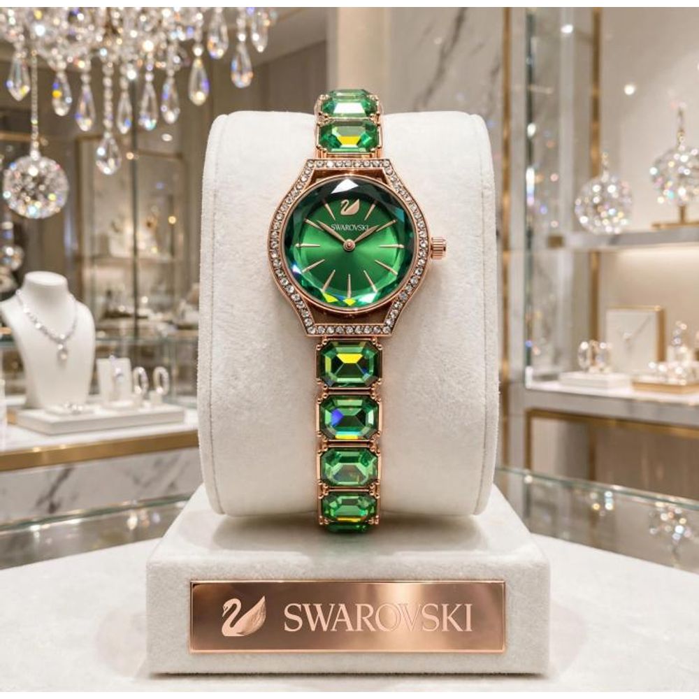 SWAROVSKY CRYSTAL ROSE GREEN WATCH FOR HER 1006