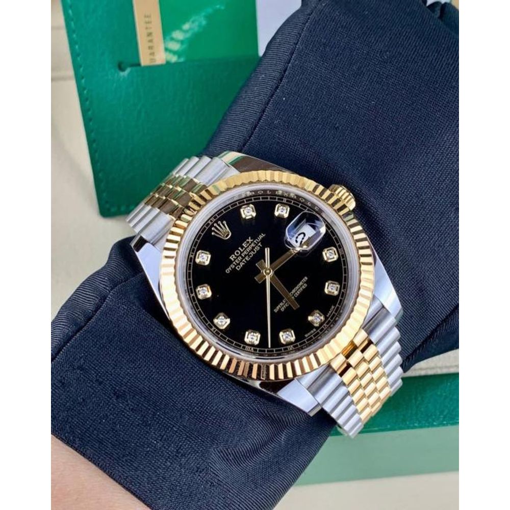 Rolee_x Oyster Perpetual Date Just Diamond 2Ton Gold Black
