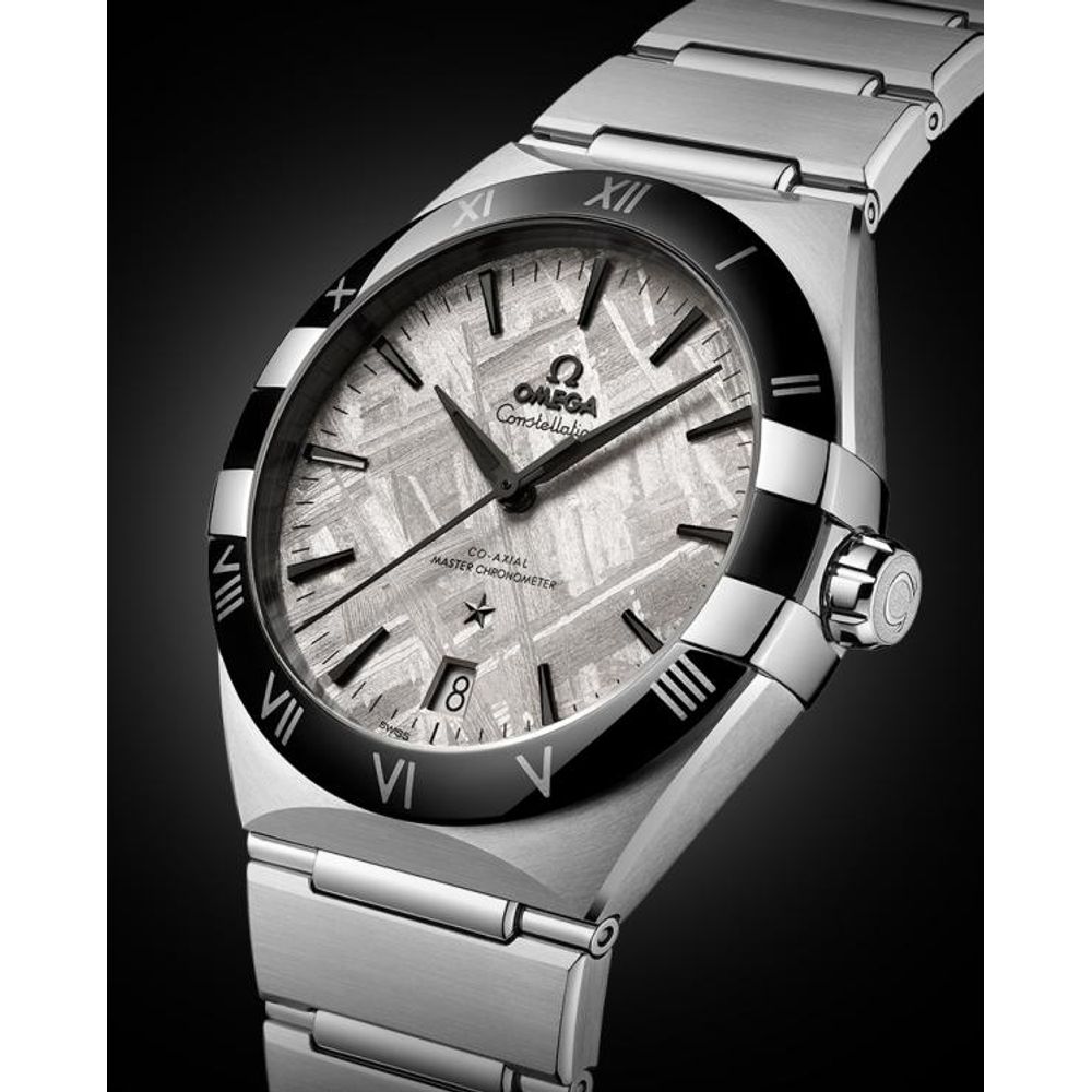 Omegha Constellation 41 mm Meteorite Watch silver white design