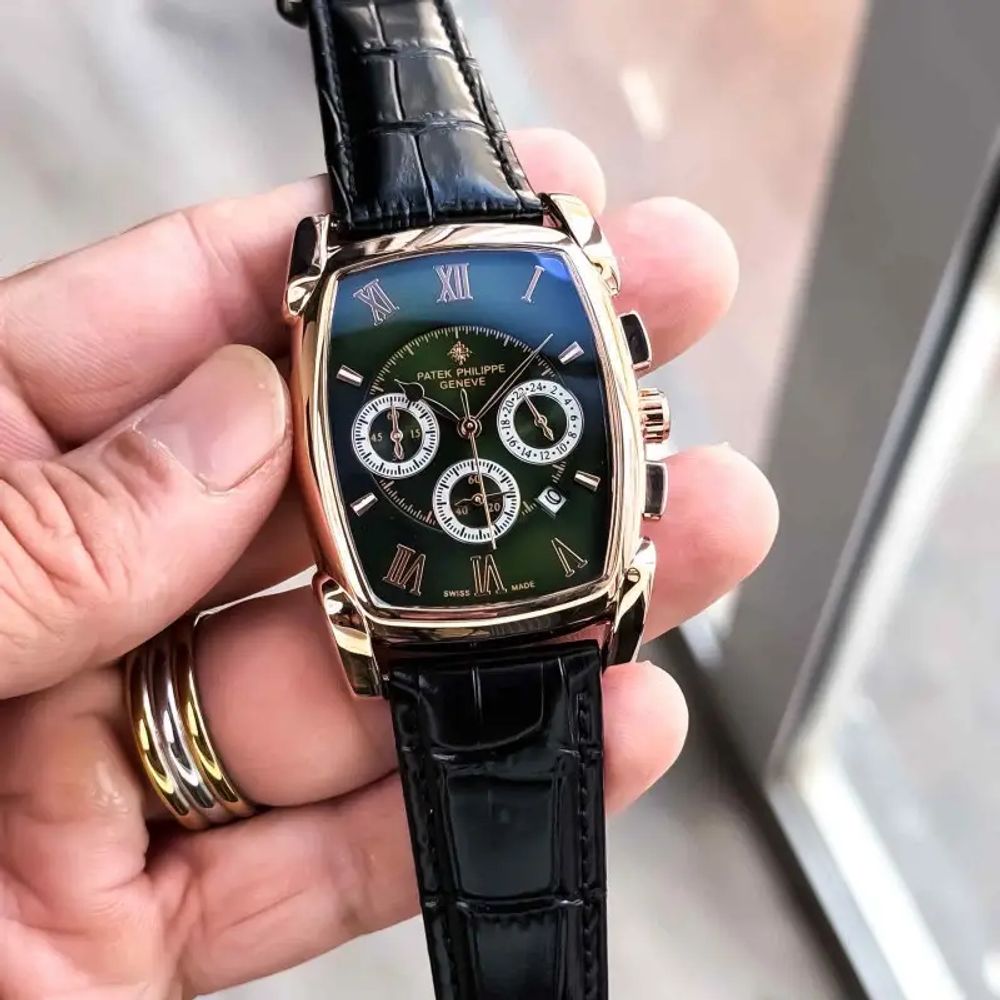 Patek Phillip_e Barrel Chronograph Rose Green Black Belt