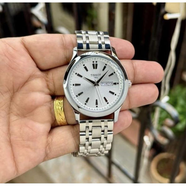 Tissoot 1853 Day-Date Lemon Silver Chain White Dial