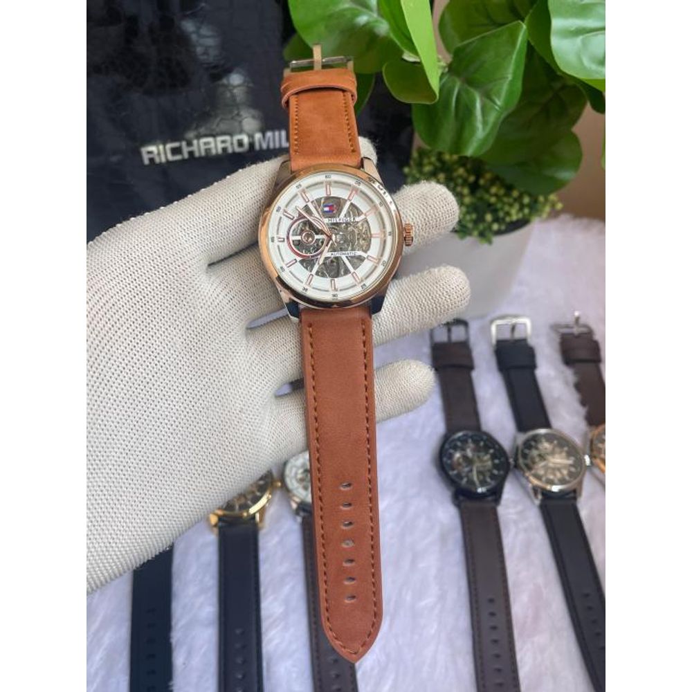 Tommyy  Hilfiger Automatic Leather Brown Rose Gold White AT143