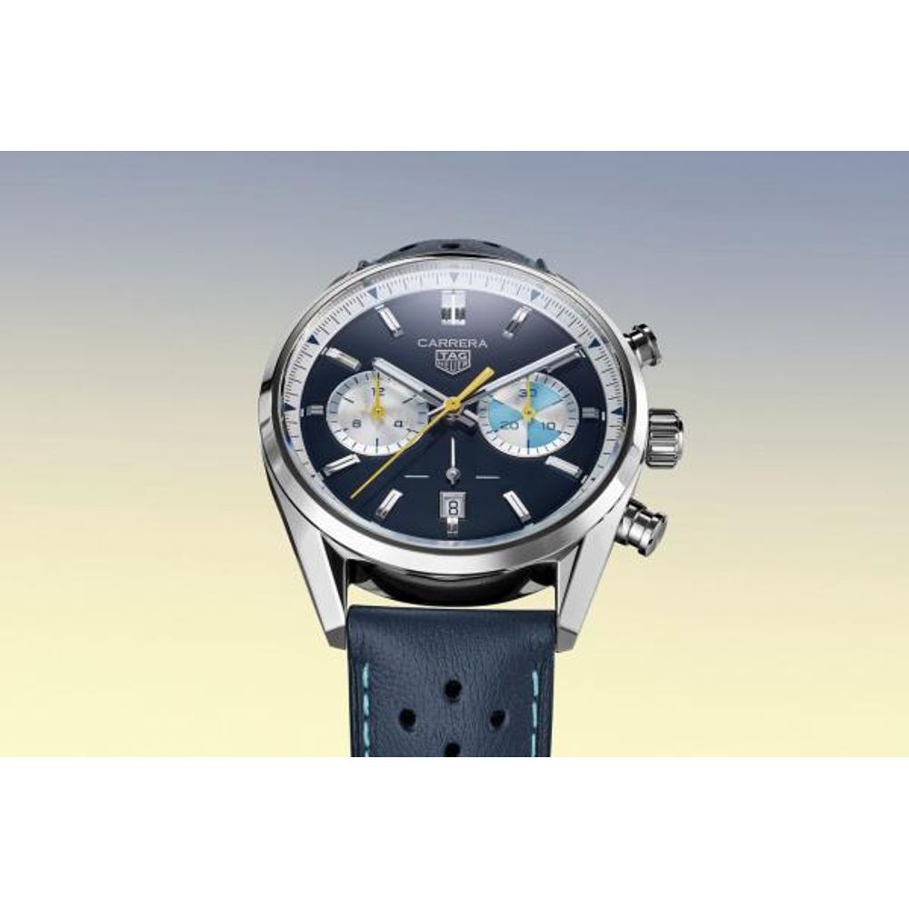 TAG Heuuer Carrera Chronograph blue brown and white