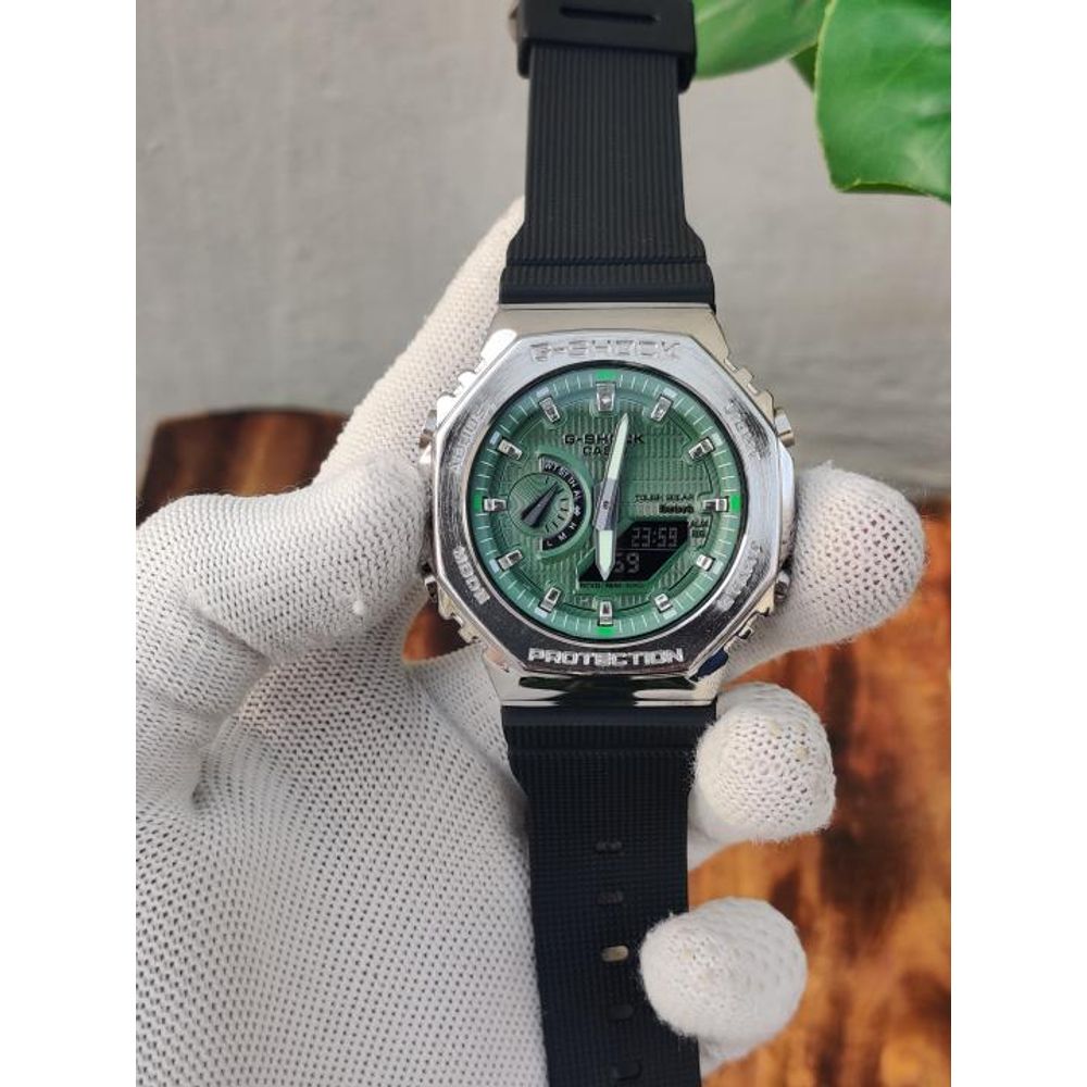 CASIO G-SHOCK 2100 METAL SILVER GREEN DIAL AT196