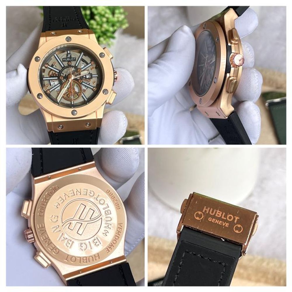 HUBLOT NON CHRONO GOLD BLACK LEATHER BELT AT157