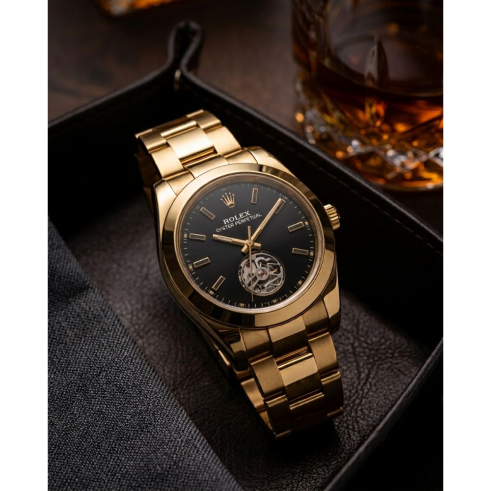 Rollex Oyster Perpetual automatic Tourbillon Gold Black Dial