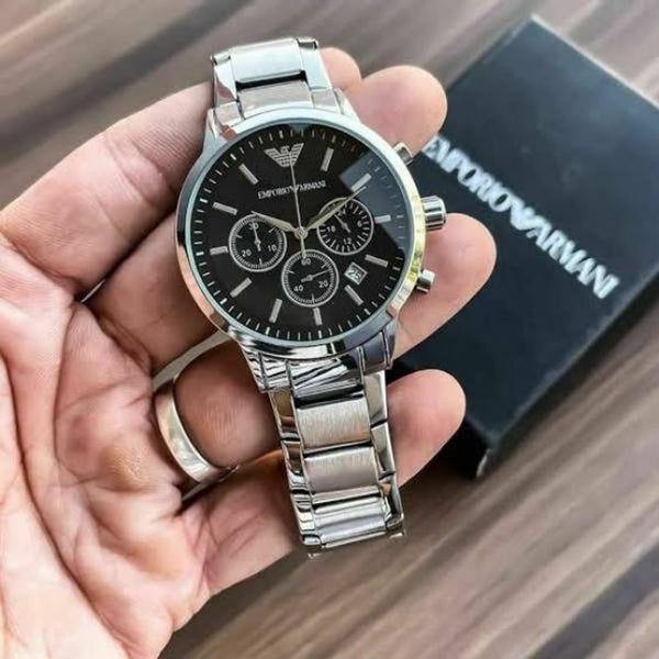 EMPORIO ARRWA%! SILVER BLACK CHRONOGRAPH 1112
