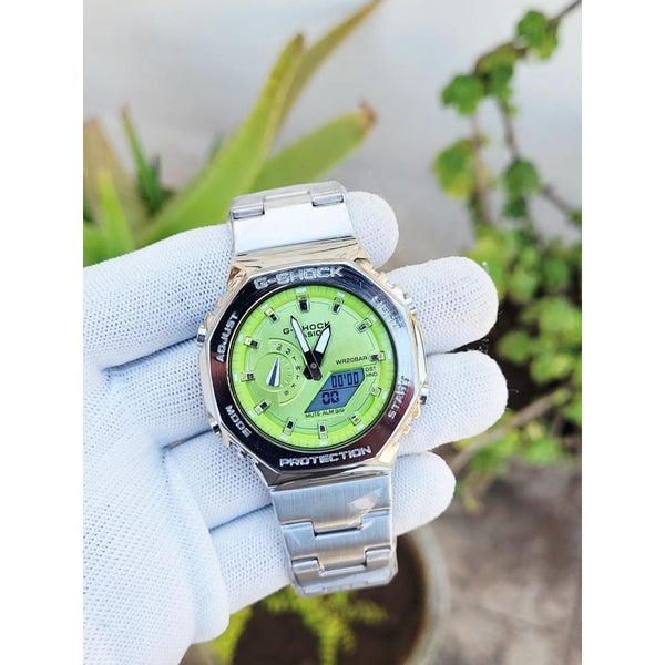 CASIO GSHOCK B2100 METAL SILVER GREEN DIAL 308