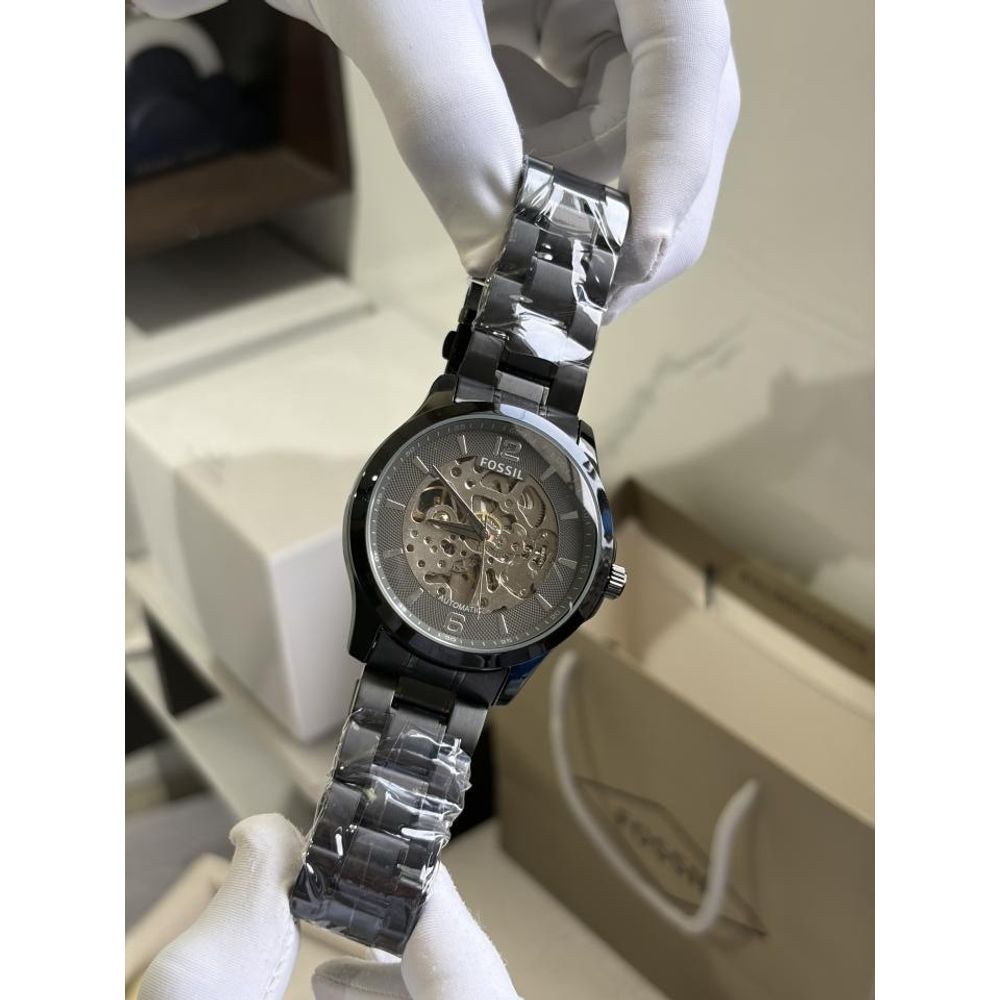 FOSSIIL SKELETON AUTOMATIC HEAVY QUALITY BLACK SILVER  783