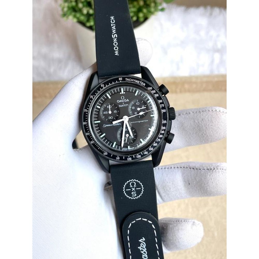 Omegha Swach Chronograph Full Black AT481