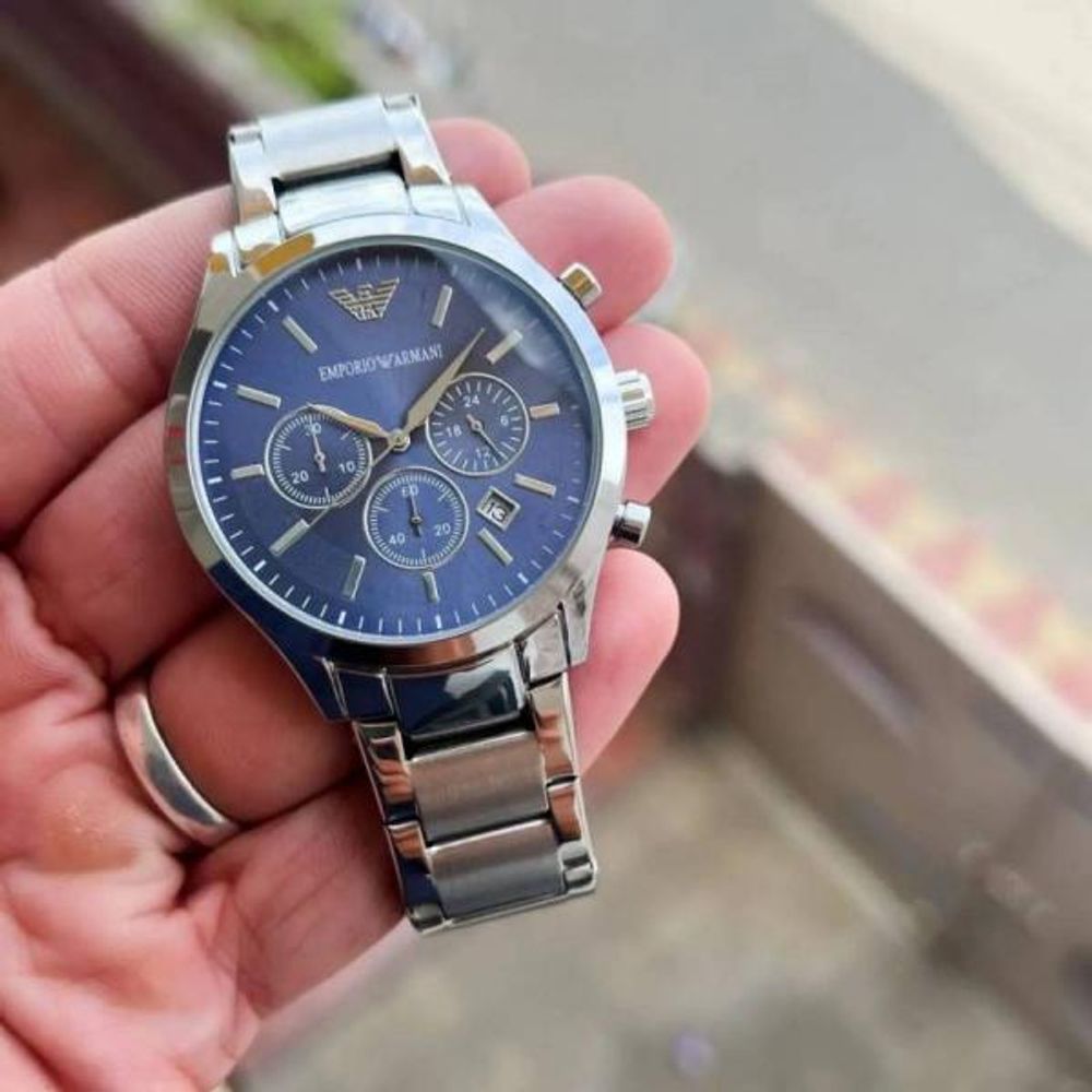 EMPORI O ARRWA%! SILVER BLUE CLASSIC CHRONOGRAPH 304