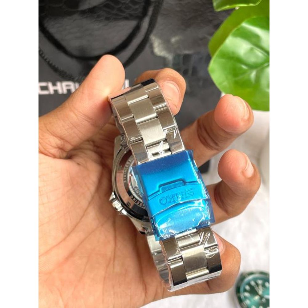 Seiko 5 Sports Day Date Open Back Silver Green AT458