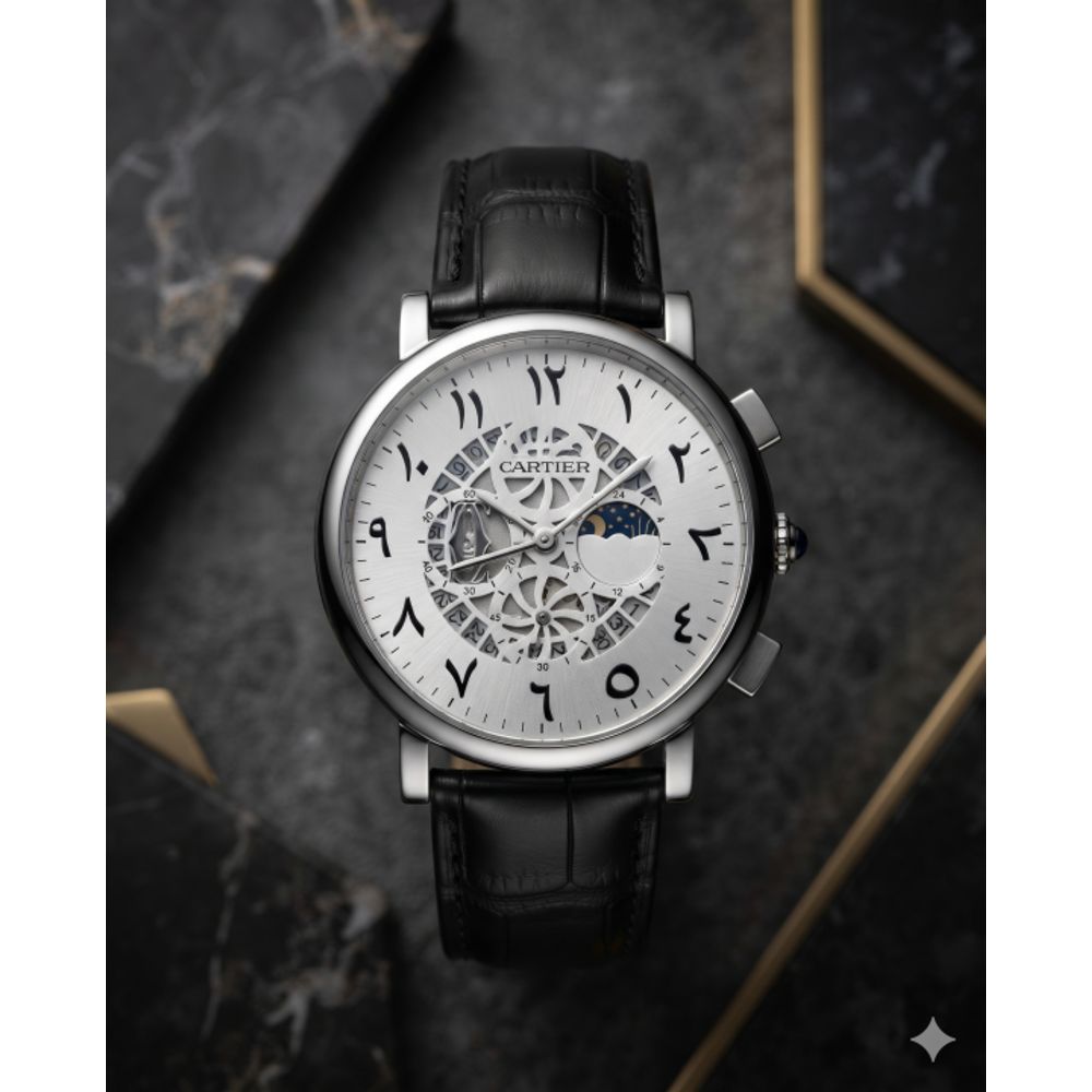Cartiar Baloon Leather chronograph Black Silver White  Dial