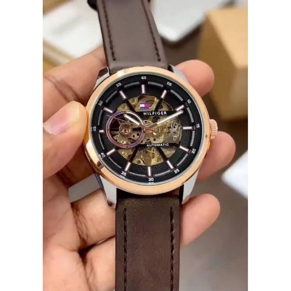 TOMMY HILFIGE AUTOMATIC SKELETON LEATHER BROWN ROSE 843