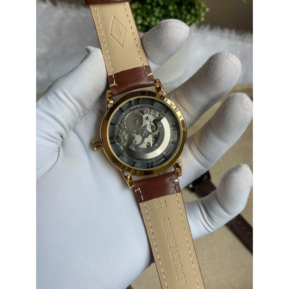 FOSIL TOWNSMAN AUTOMATIC GOLD BROWN LEATHER BELT AT165