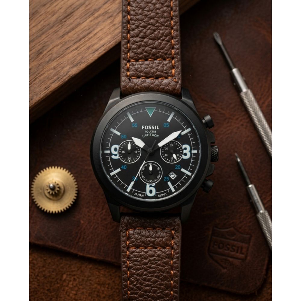 Fosil 10 ATM Latitude Brown Black Dial
