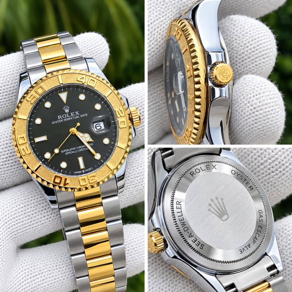 Rollex Yachtmaster Two Tone Black Dial Sweep Movement AT464