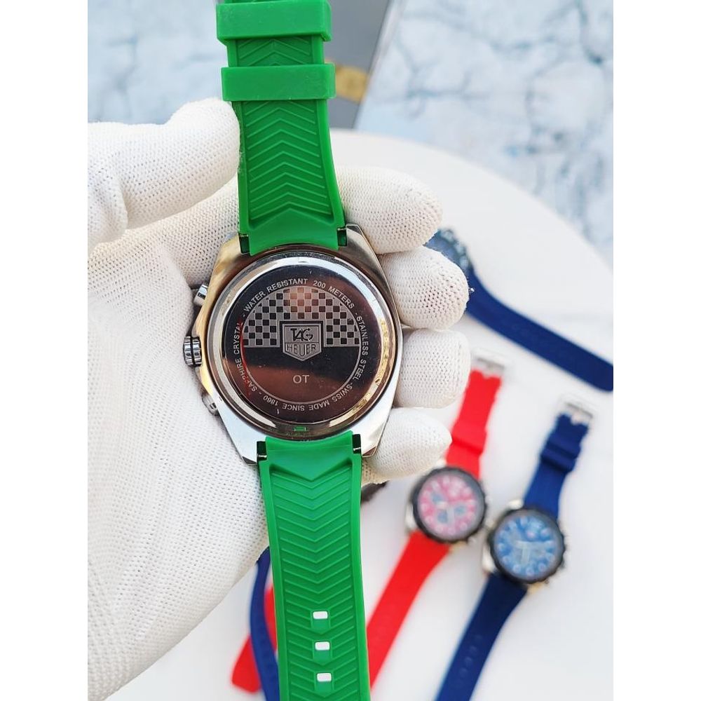 SALEAT Tag Huer FORMULA 1 CHRONOGRPH SILVER GREEN SILICON BELT AT362