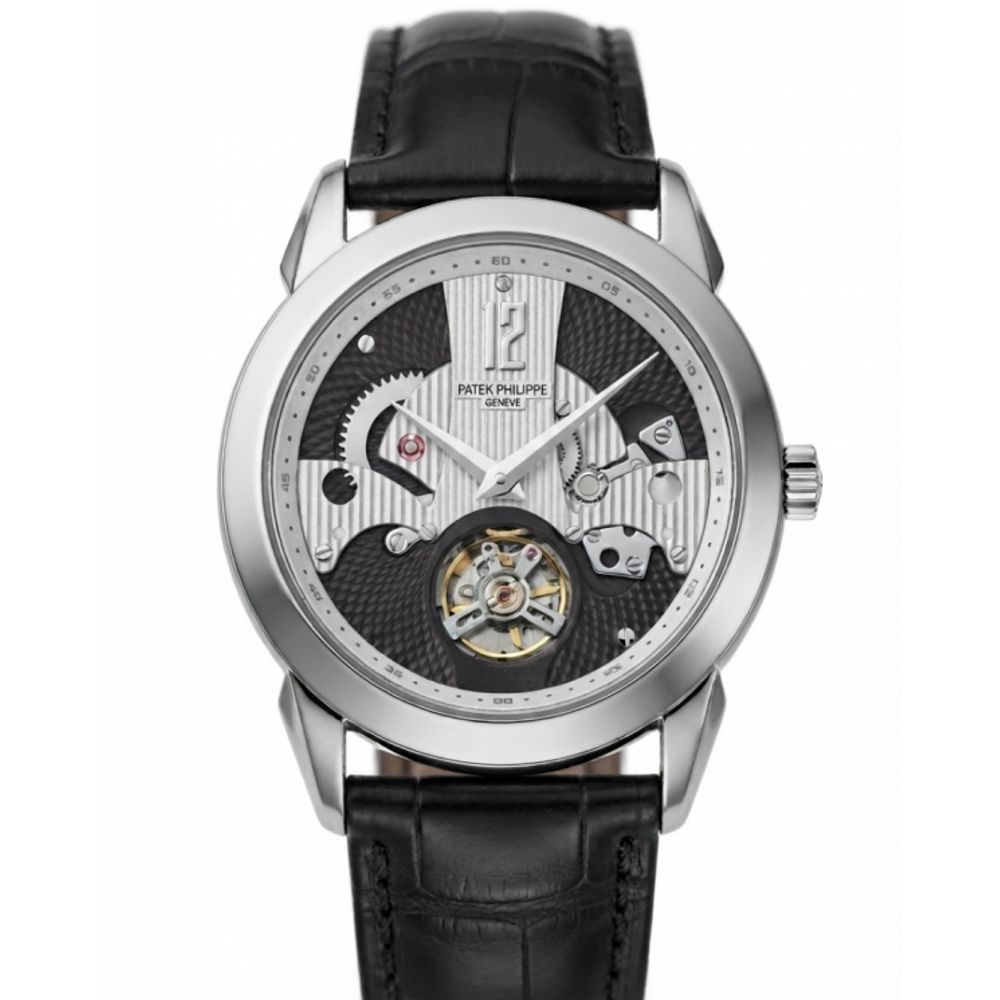 Patek Phillipe Peacock Witness Tourbillon Silver Black Dial