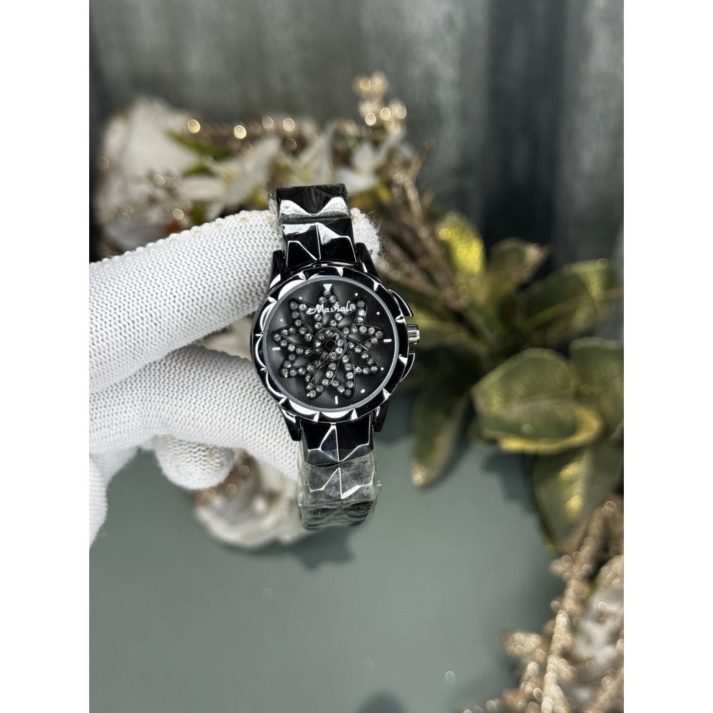 Mashali All Black Rotating Floral  Premium Watch