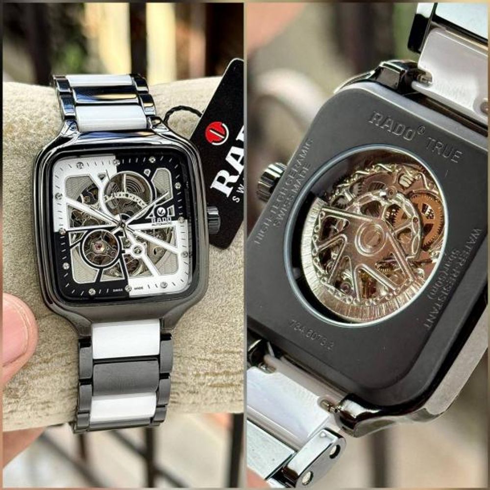 Raado True Square Automatic Open Heart Diamonds Limited Edition black white