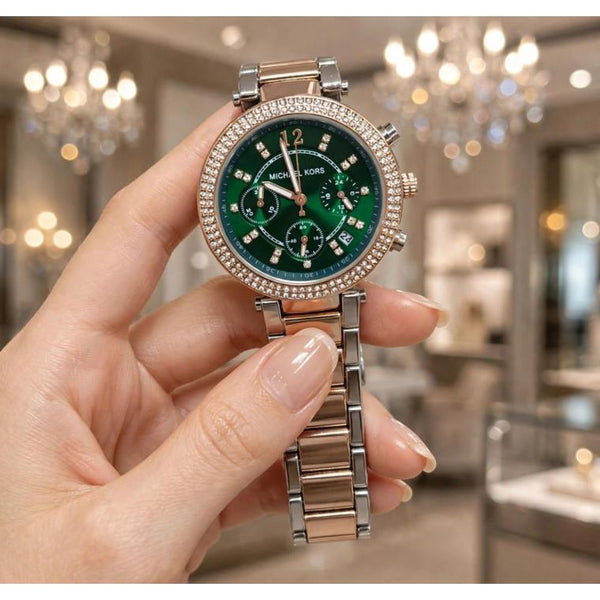 Micheal Kors Parker rose gold green tow tone