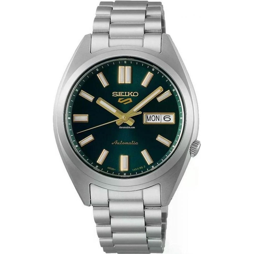 Seiko_o 5 Sports SNXS Automatic silver  green and yellow niddle