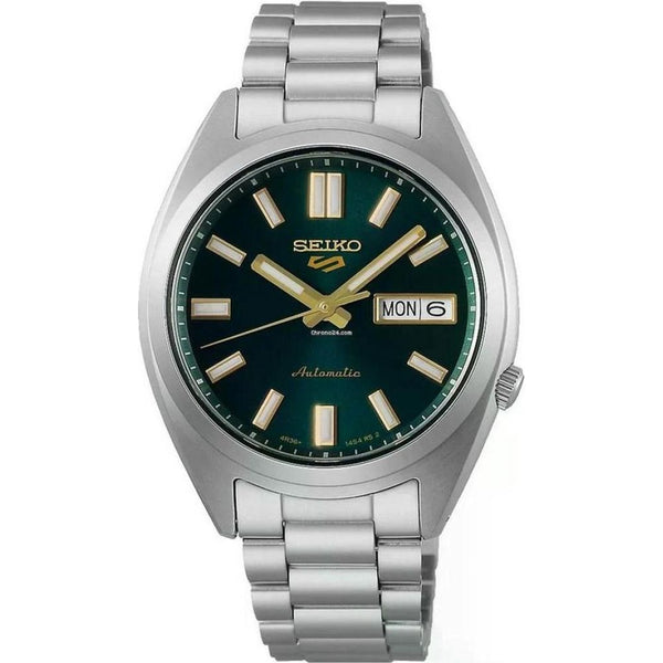 Seiko_o 5 Sports SNXS Automatic silver  green and yellow niddle