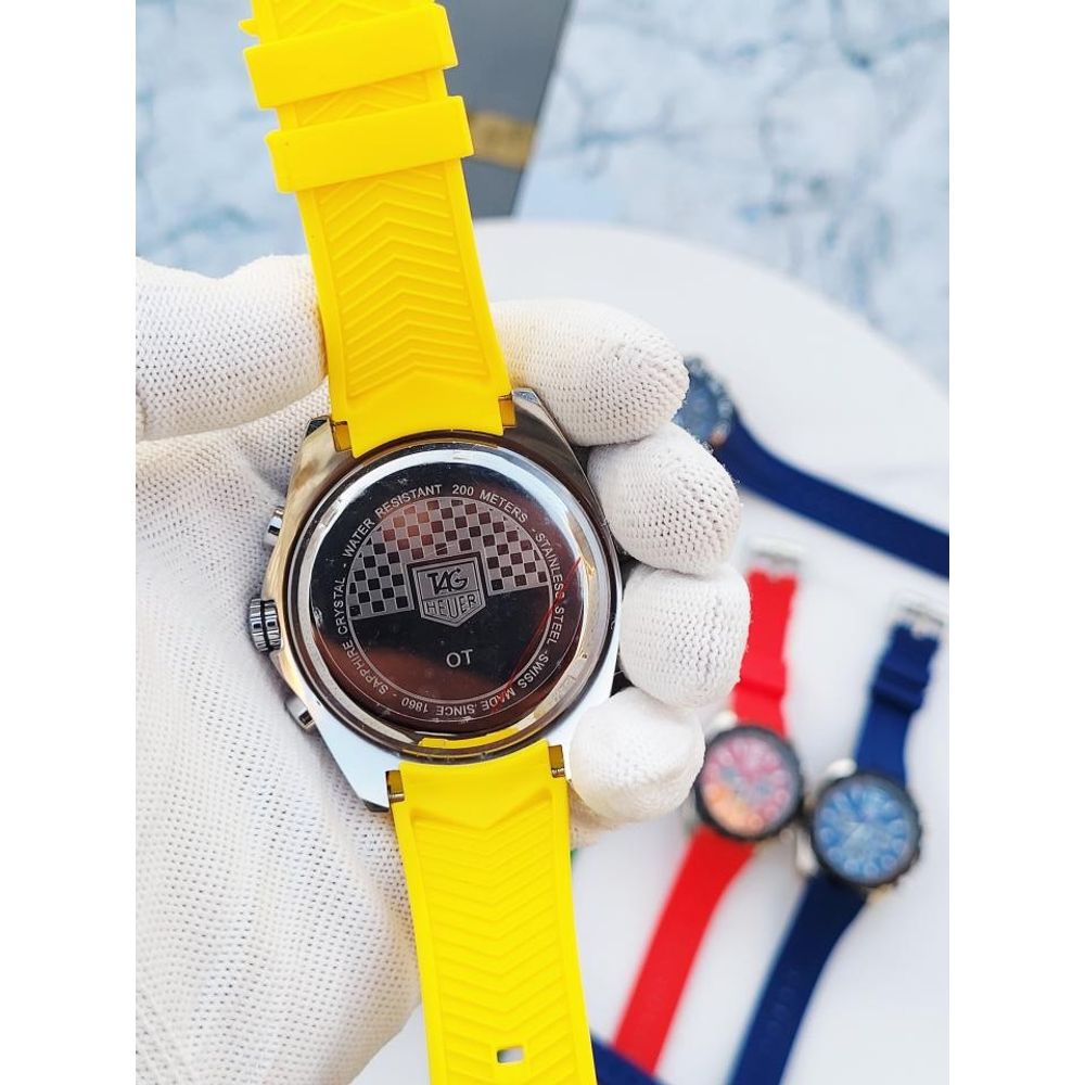 SALEAT Tag Huer FORMULA 1 CHRONOGRPH SILVER YELLOW SILICON BELT AT362