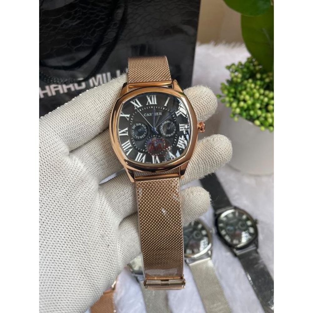Cartiar Sun Moon Copper Black Dial Mesh Strap AT441