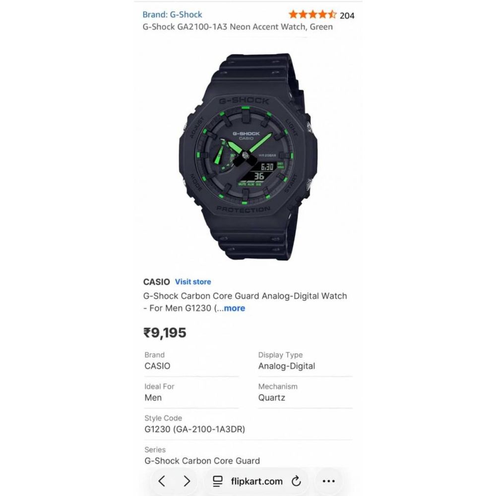 Casio g shock ga2100 black and green