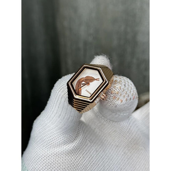 Fossi l Serpentine RoseGold White Ring Analog Watch