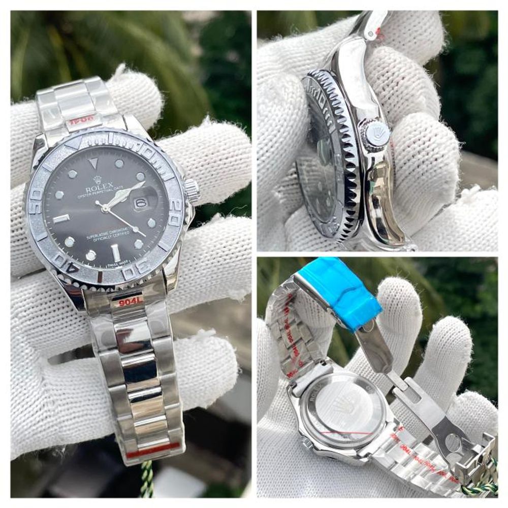 Rollex Yachtmaster Silver Black Dial Sweep Movement AT464