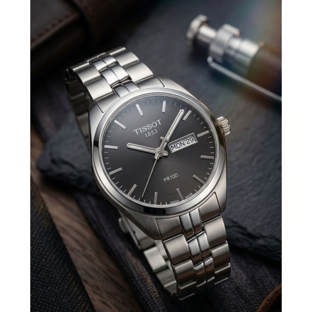 Tisot 1853 PR-100 Silver Black  Dial