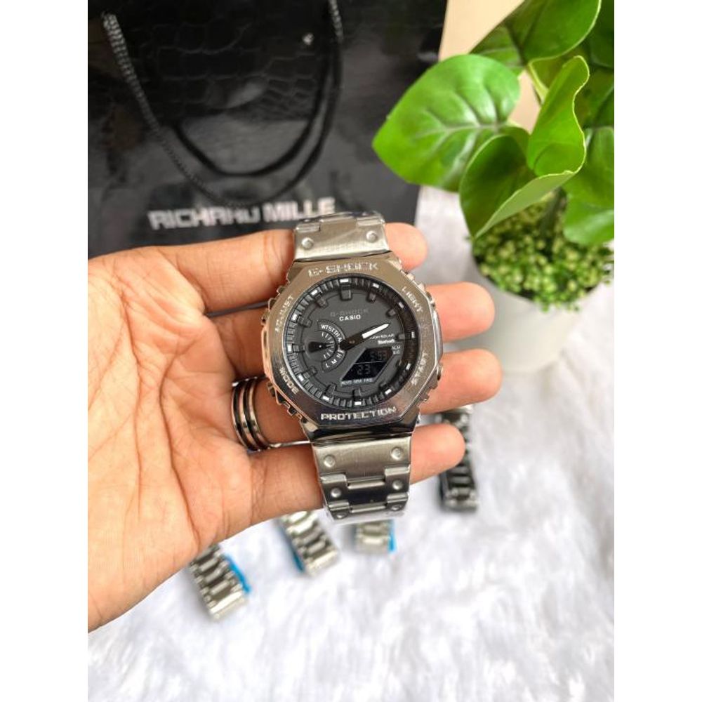CASIO GSHOCK B2100 METAL SILVER BLACK DIAL AT308