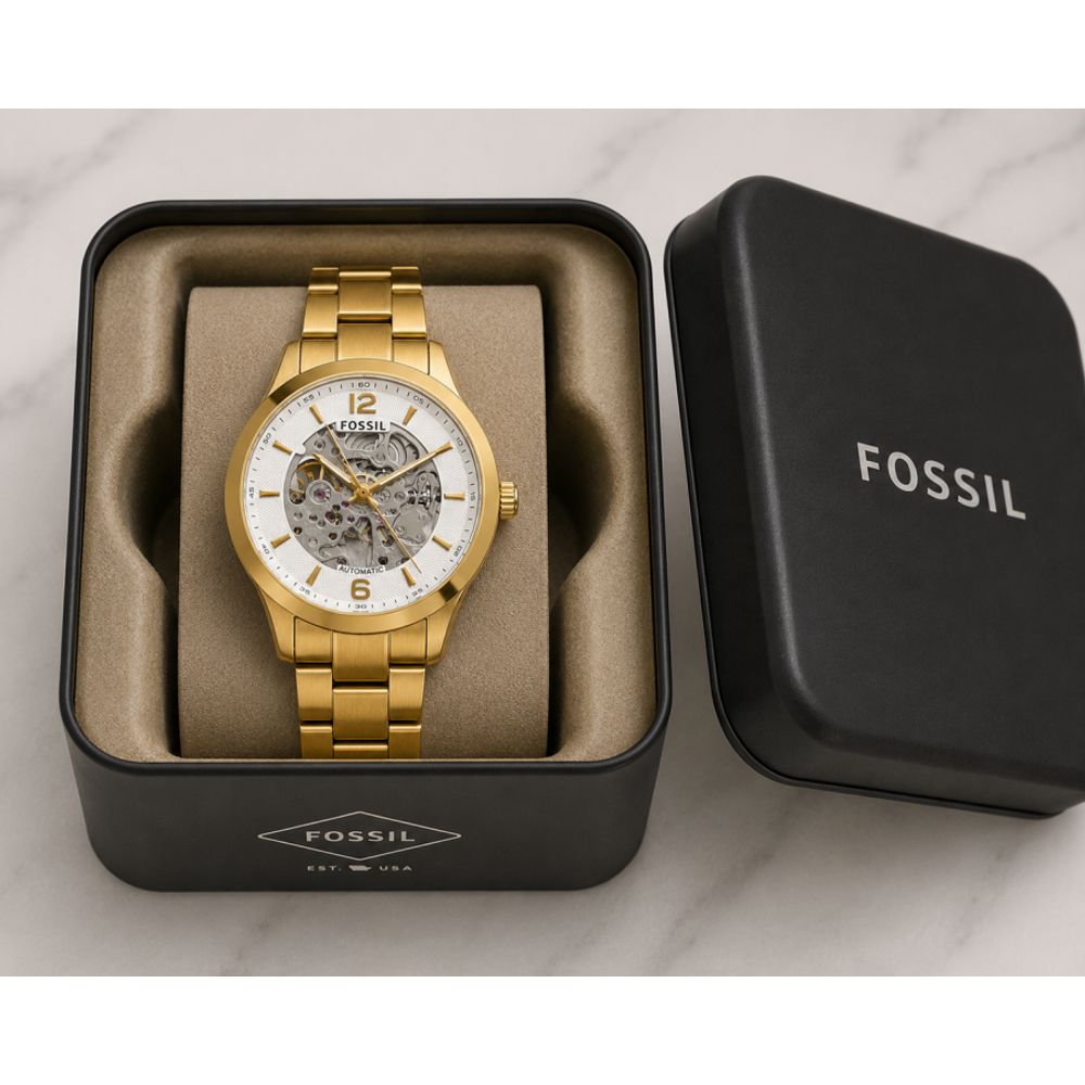 FOSSIIL SKELETON AUTOMATIC HEAVY QUALITY GOLD WHITE 781