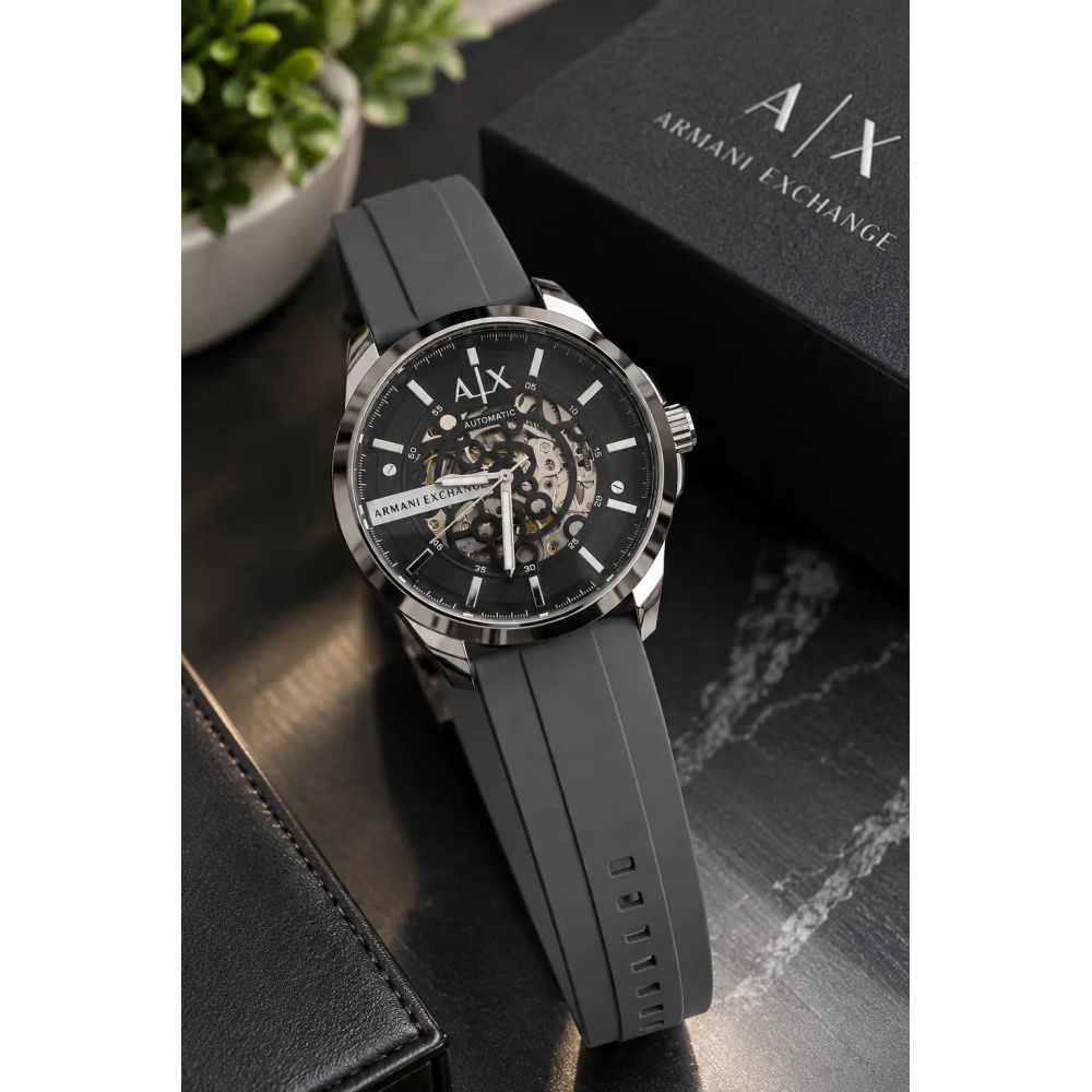 Arman_i Exchange Hampton Automatic Silicone Silver Black Grey Belt