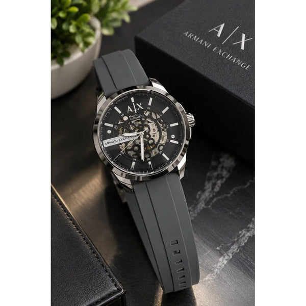 Arman_i Exchange Hampton Automatic Silicone Silver Black Grey Belt