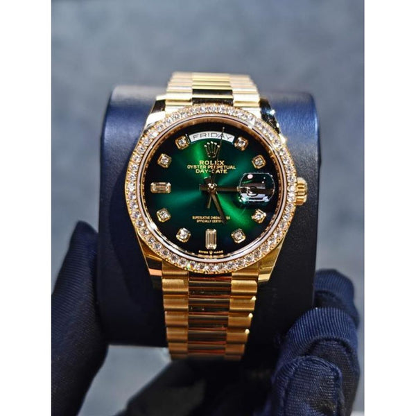 Rolee_x Oyster Perpetual Day Date Diamond Gold-Green