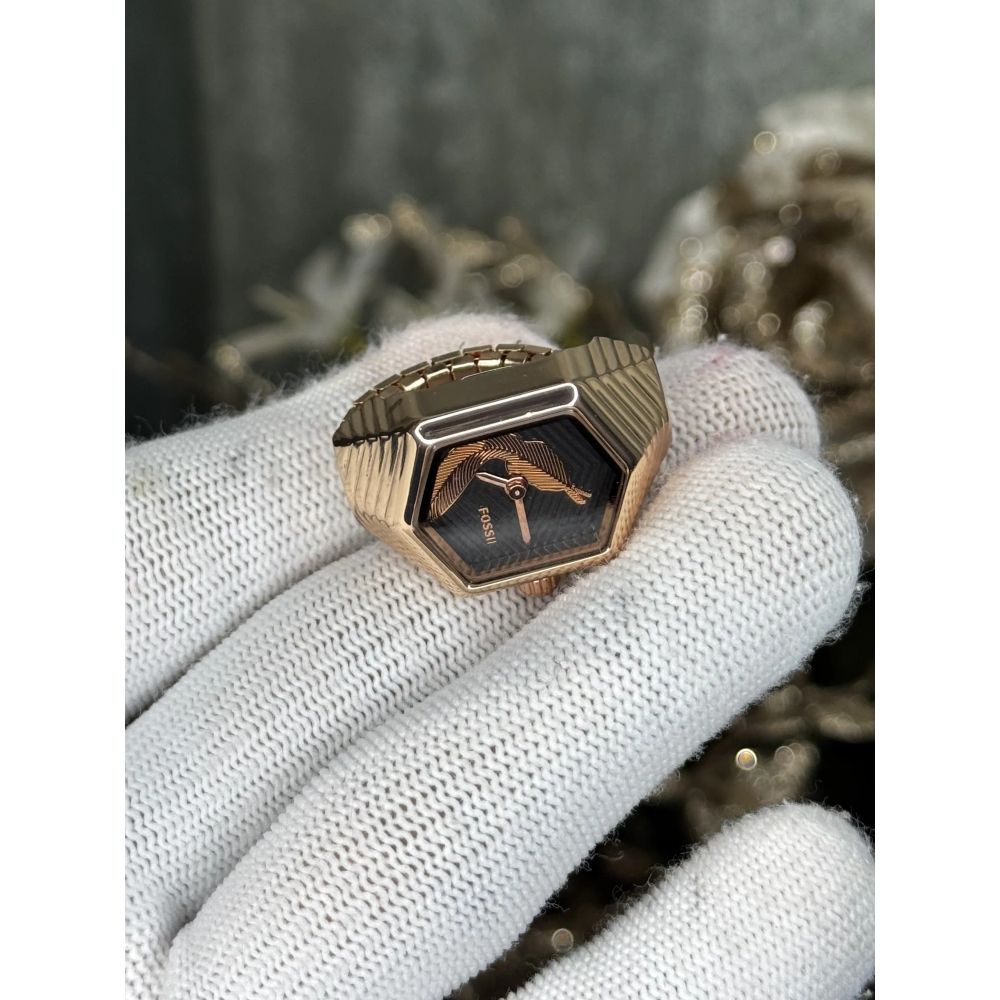 Fossi l Serpentine RoseGold Black Ring Analog Watch
