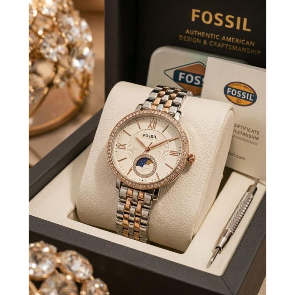 Fosil Jacqueline Sun Moon Multifunction 2Ton Rose Gold White