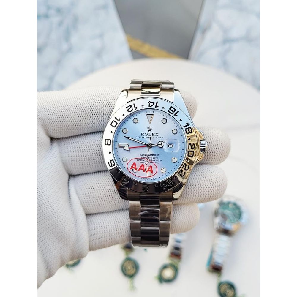 Rollex Explorer Open Back Silver SkyBlue Dial  AT383