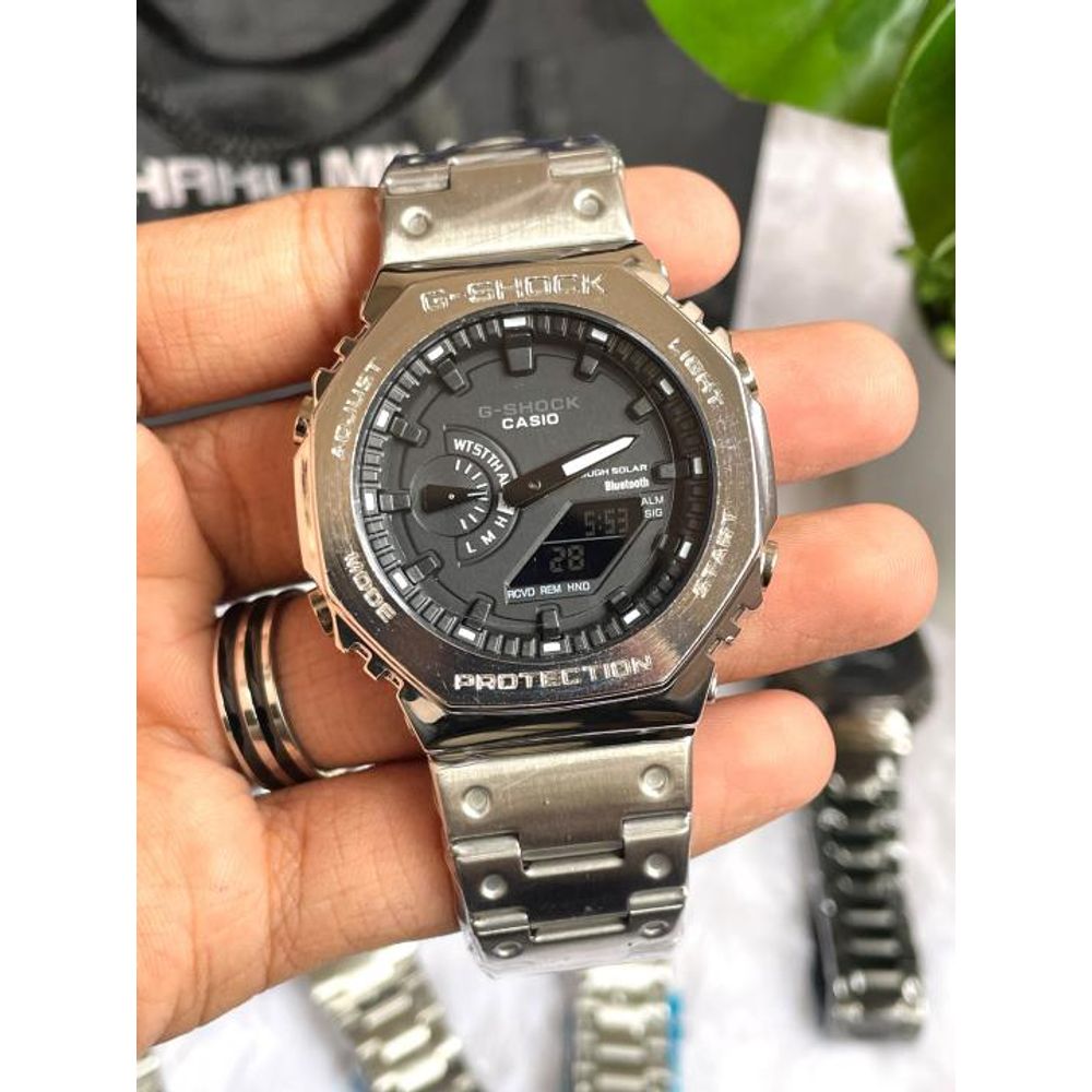 CASIO GSHOCK B2100 METAL SILVER BLACK DIAL AT308