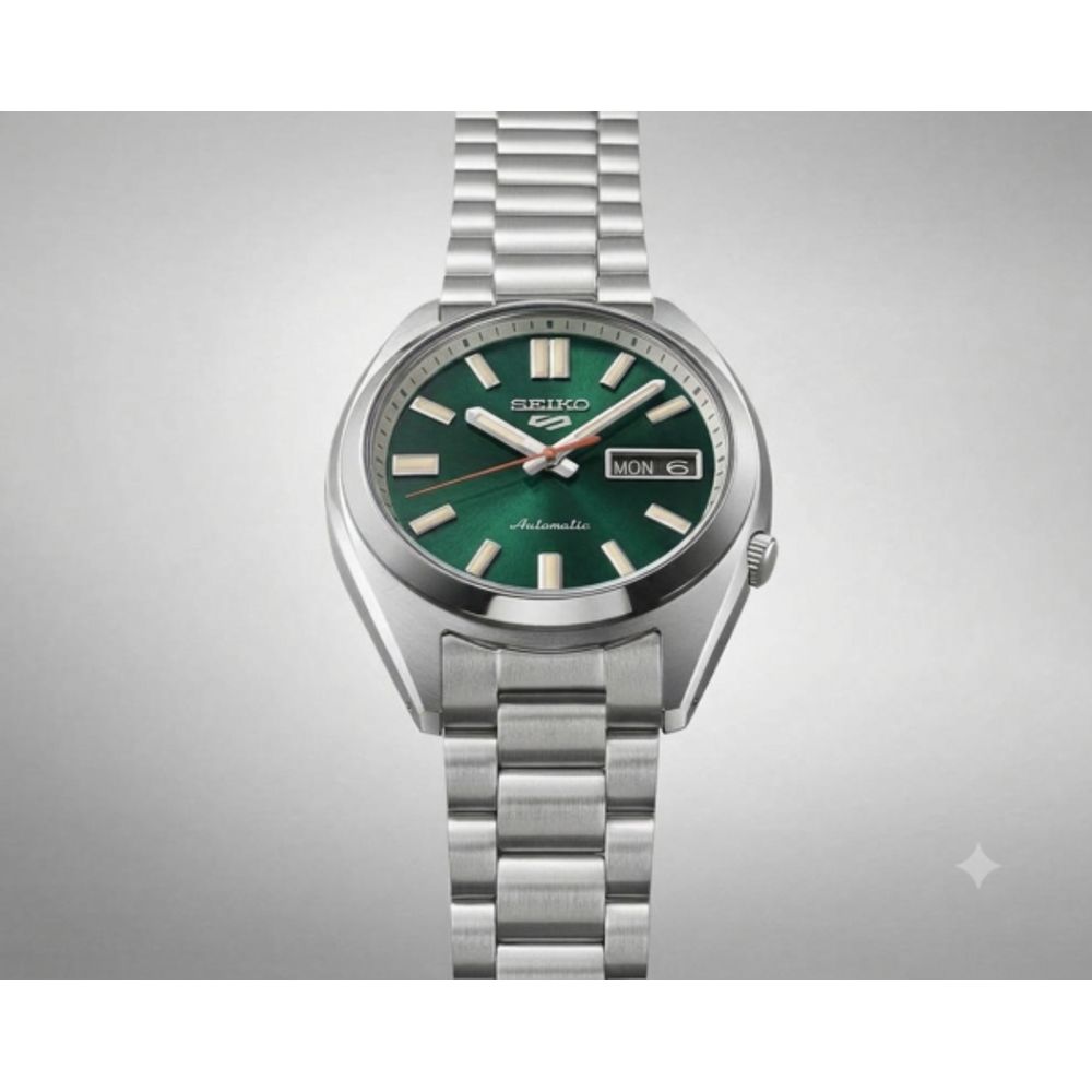 Seiko_o 5 Sports SNXS Automatic silver  green and yellow niddle