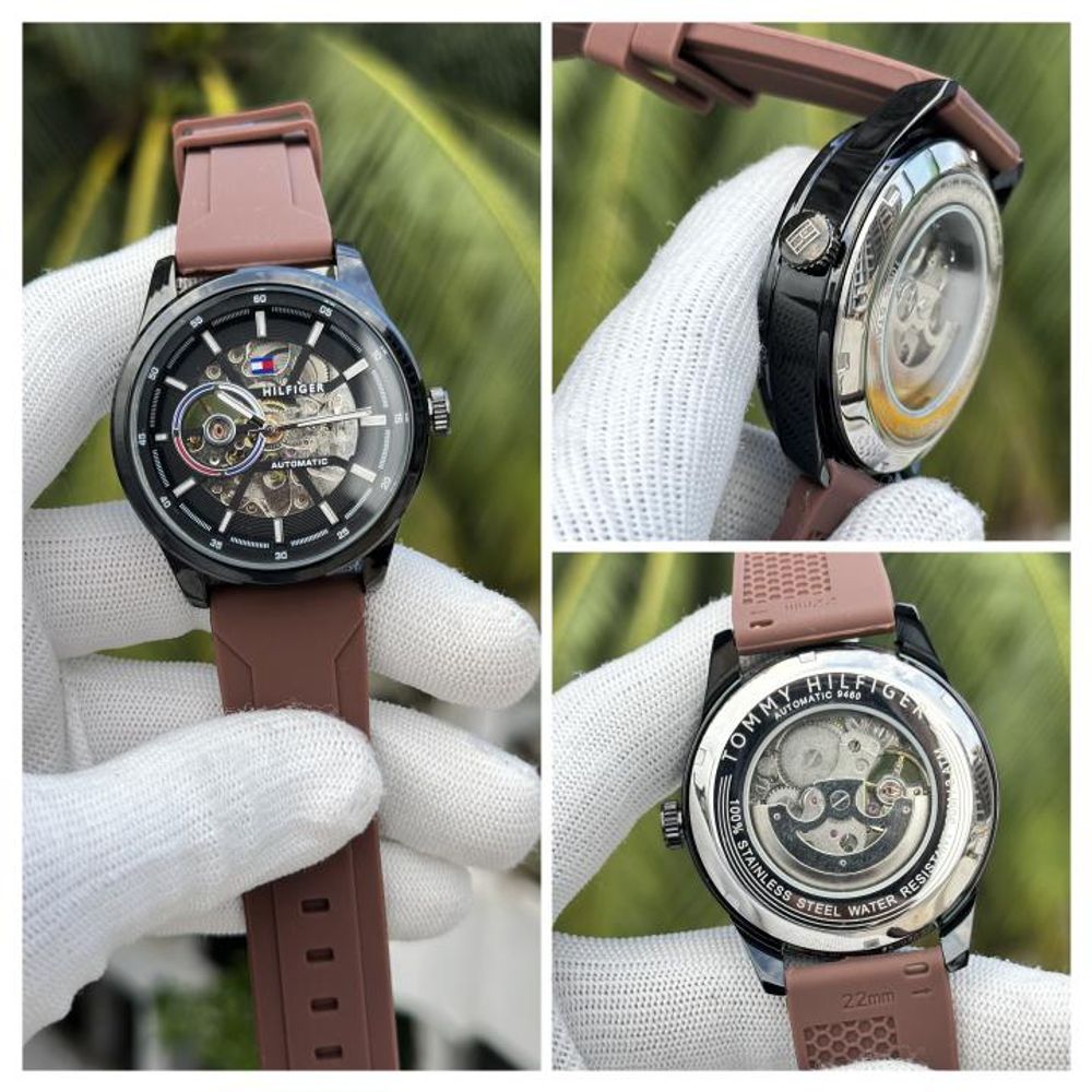 Tommy Hilfigar Automatic Silicon Belt Brown Black AT145