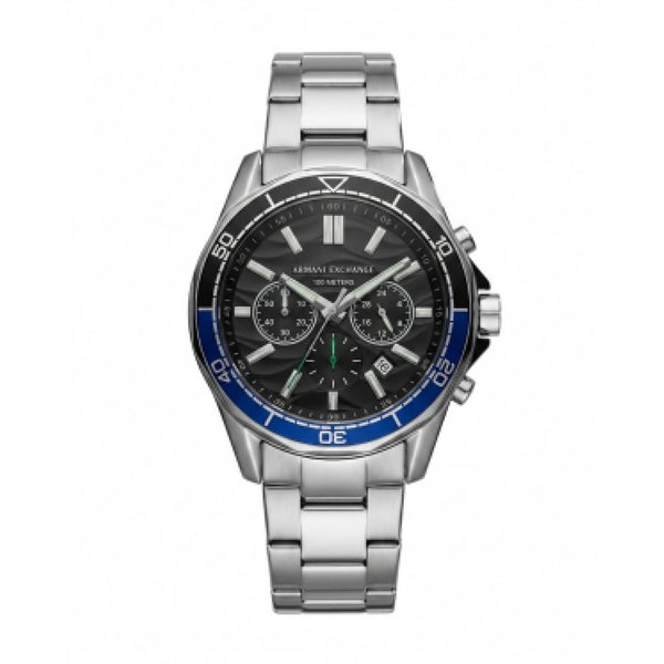 Armaani Exchange 100 Meters  Silver Blue Dial