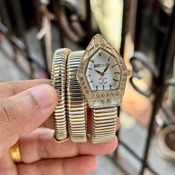 JUST CAVALLI GOLD-SILVER CRYSTAL WATCH FOR HER 1035