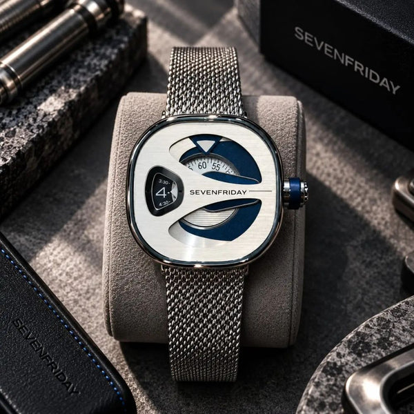Seven Friday Silver Blue Milanese Belt