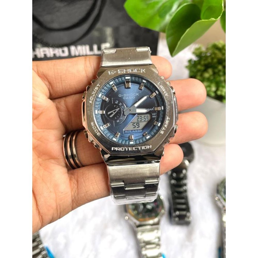 CASIO GSHOCK B2100 METAL SILVER BLUE DIAL AT308